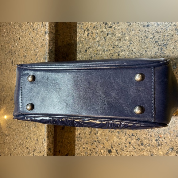 Patricia Nash Gracchi Vintage Leather-Wrapped Frame Satchel Caribbean Blue EUC - Picture 15 of 15